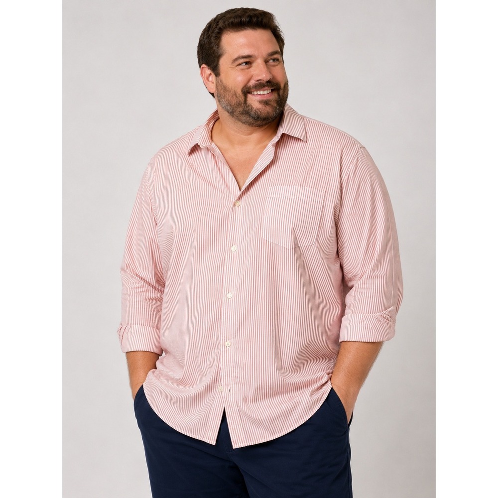 Ralph Lauren Button Down Mens 16.5-34‎ Red White Striped Long Sleeve